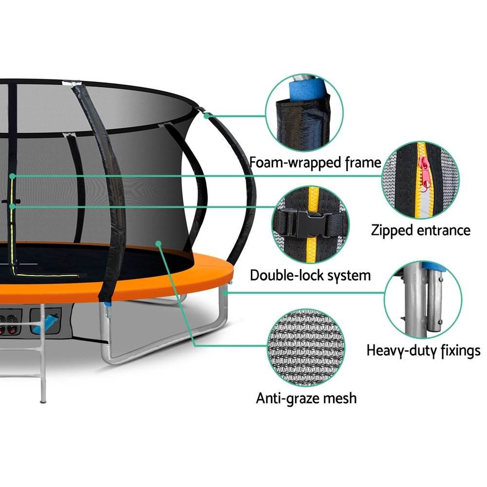 Everfit 14FT Trampoline for Kids w/ Ladder Enclosure Safety Net Rebounder Orange | Outdoorium