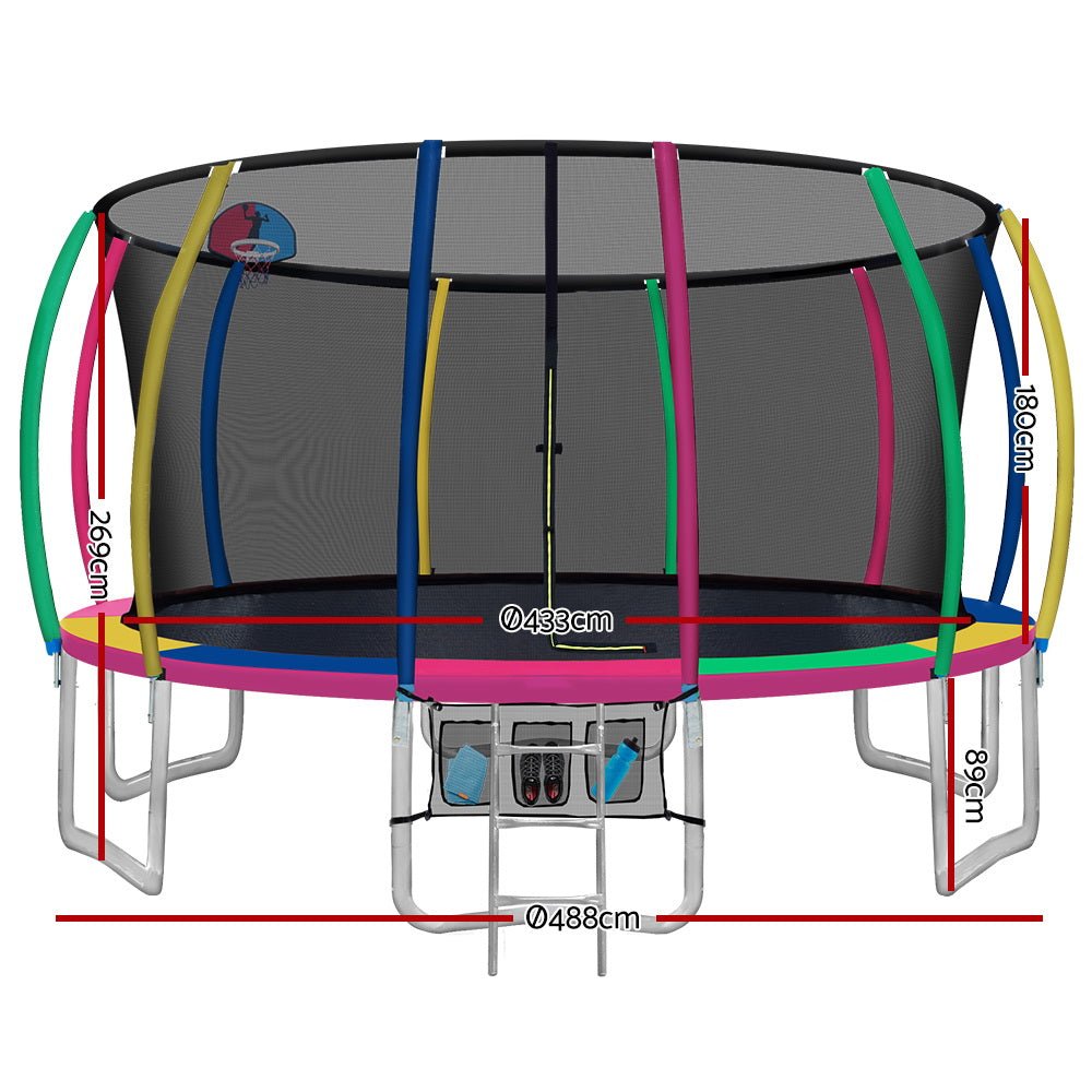 Everfit 16FT Trampoline for Kids w/ Ladder Enclosure Safety Net Rebounder Colors - Outdoorium