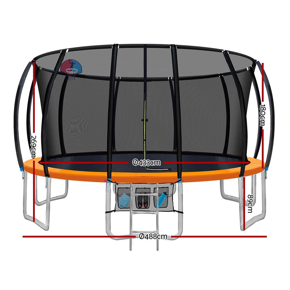 Everfit 16FT Trampoline for Kids w/ Ladder Enclosure Safety Net Rebounder Orange - Outdoorium