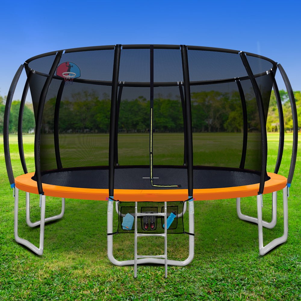 Everfit 16FT Trampoline for Kids w/ Ladder Enclosure Safety Net Rebounder Orange - Outdoorium