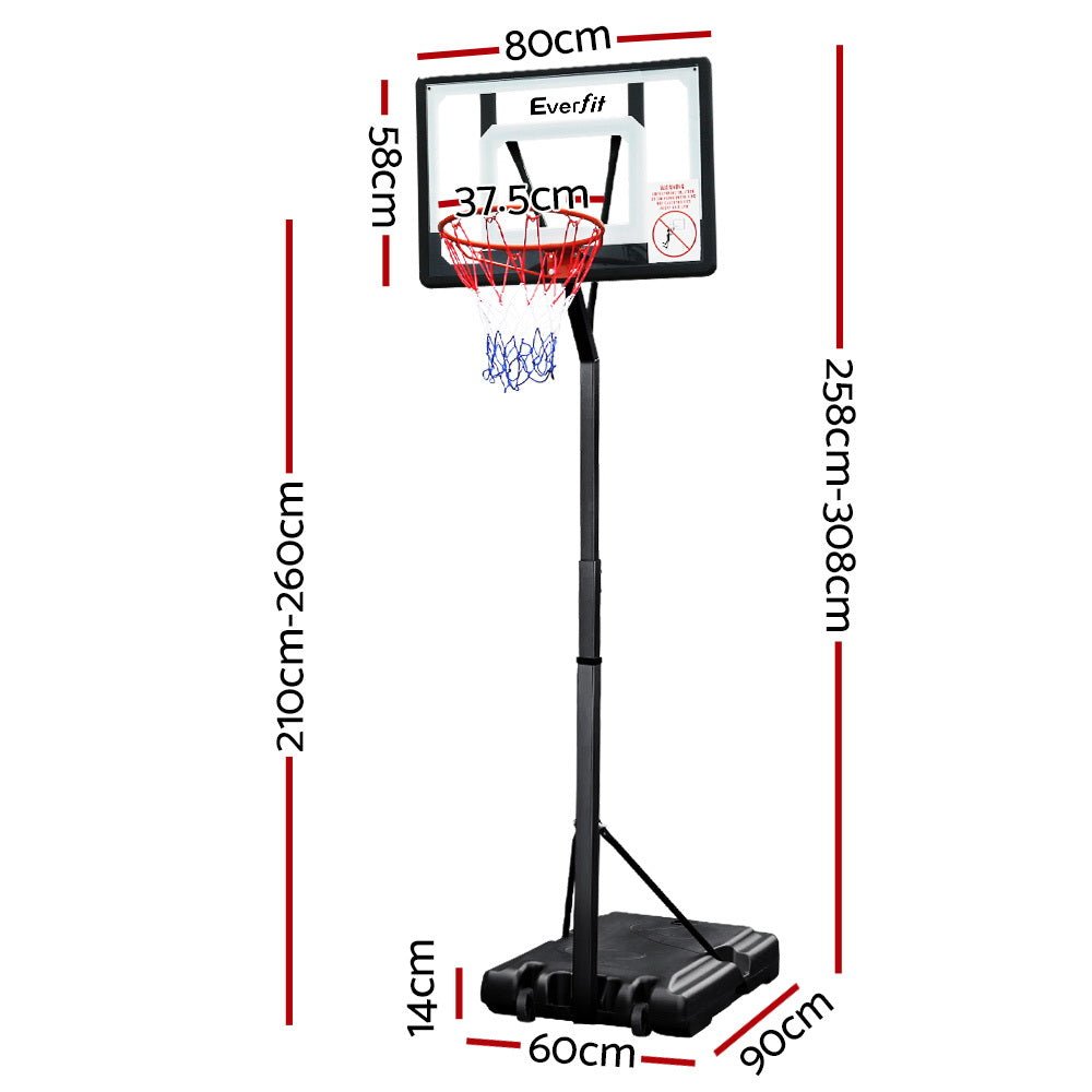 Everfit 2.6M Basketball Hoop Stand System Adjustable Portable Pro Kids Clear - Outdoorium