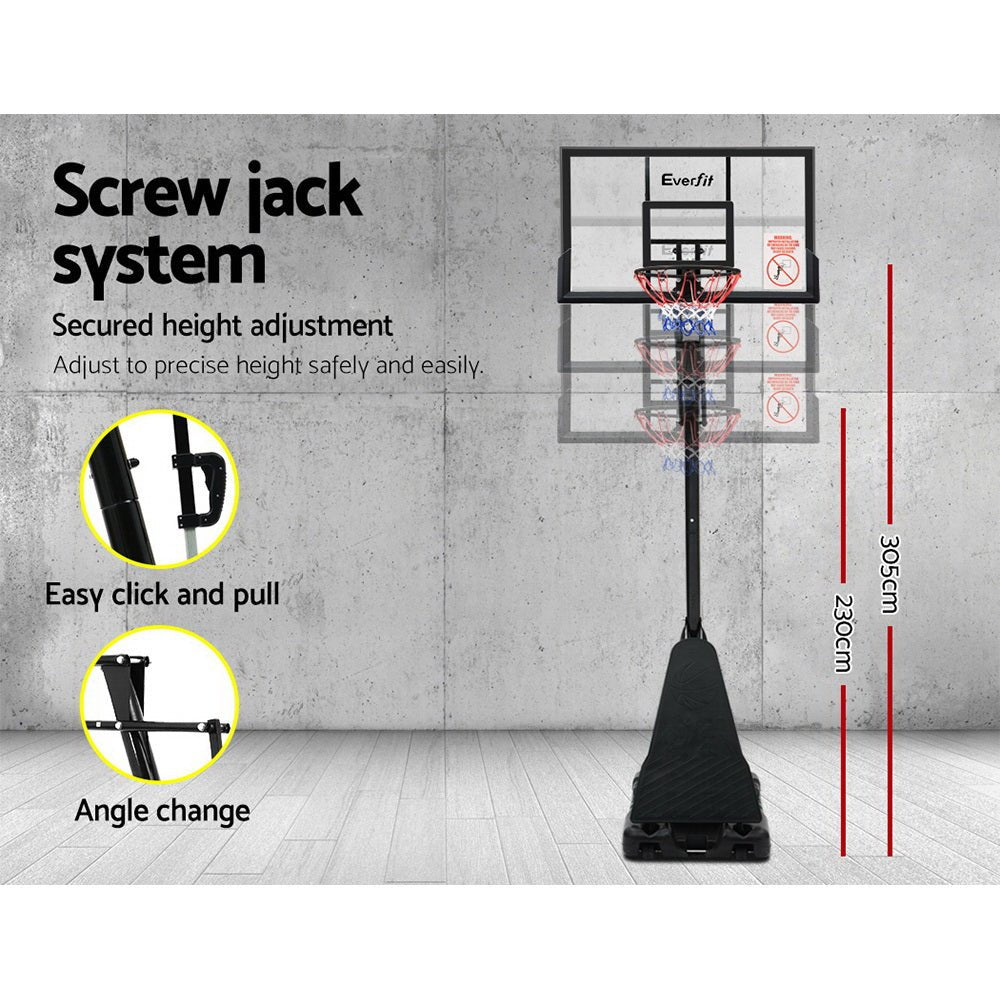 Everfit 3.05M Basketball Hoop Stand System Adjustable Height Portable Black Pro - Outdoorium