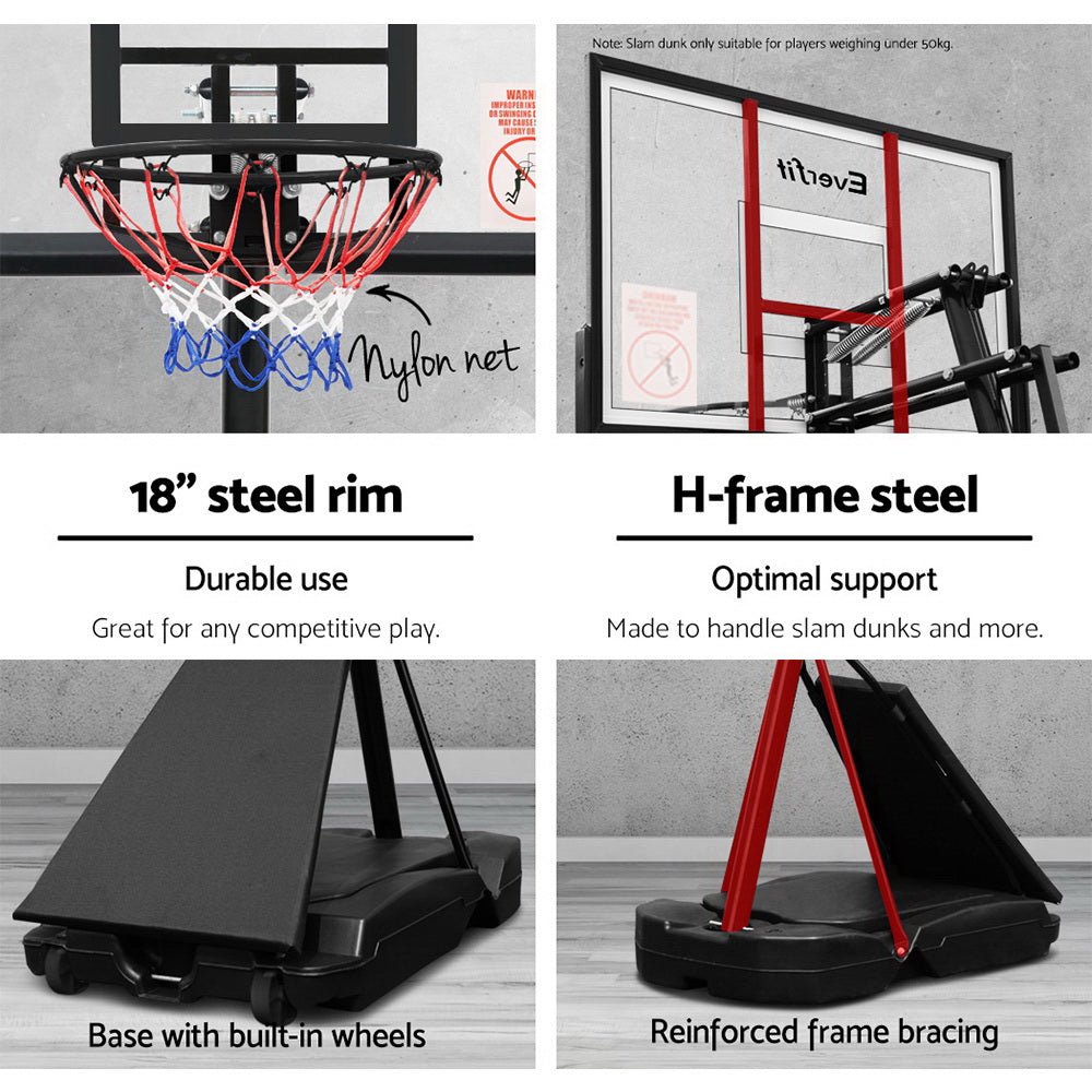 Everfit 3.05M Basketball Hoop Stand System Adjustable Height Portable Black Pro - Outdoorium