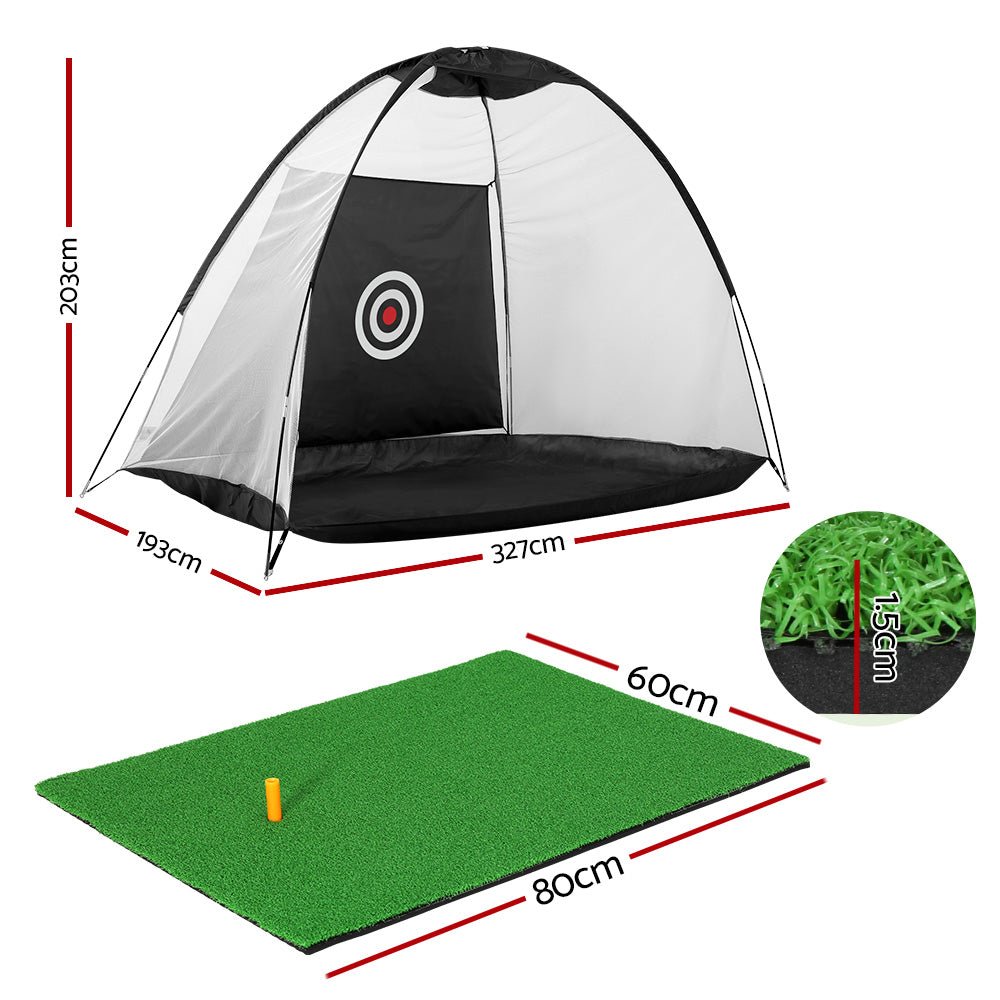 Everfit 3M Golf Practice Net And Training Mat Set Driving Target Black - Outdoorium