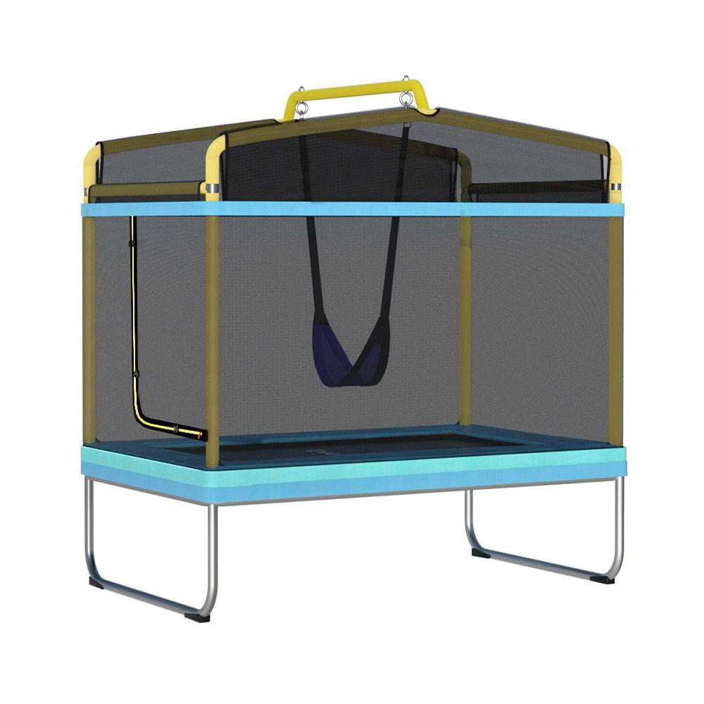 Everfit 6FT Trampoline for Kids w/ Enclosure Safety Net Swing Rectangle Yellow - Outdoorium