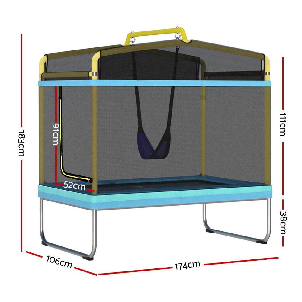 Everfit 6FT Trampoline for Kids w/ Enclosure Safety Net Swing Rectangle Yellow | Outdoorium