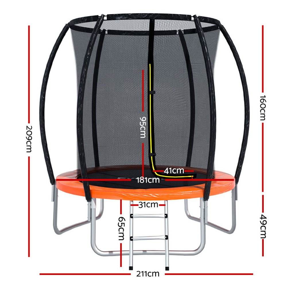 Everfit 6FT Trampoline for Kids w/ Ladder Enclosure Safety Net Rebounder Orange | Outdoorium