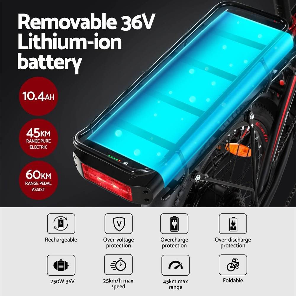 Everfit Folding Electric Bike Urban City Bicycle eBike Rechargeable Battery 250W | Outdoorium