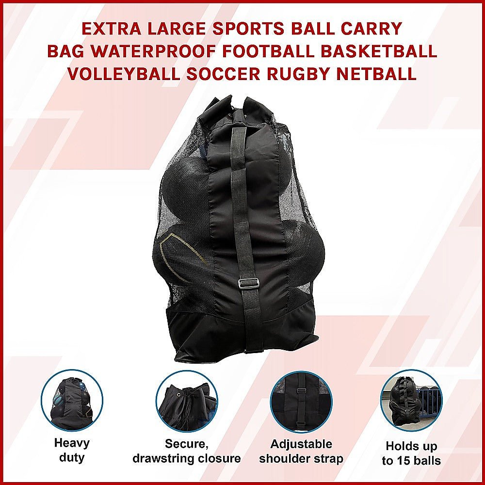 Extra Large Sports Ball Carry Bag Waterproof Football Basketball Volleyball Soccer Rugby NetBall - Outdoorium