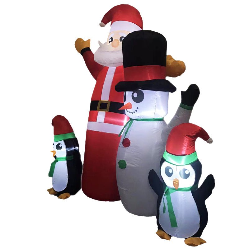 Festiss 1.8m Santa Snowman and Penguin Greeting Christmas Inflatable with LED - Outdoorium