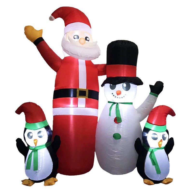 Festiss 1.8m Santa Snowman and Penguin Greeting Christmas Inflatable with LED - Outdoorium