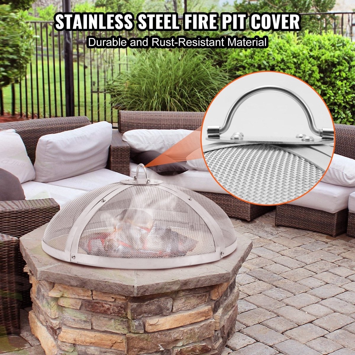 Fire Pit Spark Screen Round 36", Reinforced Heavy Duty Steel Metal Cover, Outdoor Firepit Lid, Easy - Opening Top Screen Covers Round with Ring Handle for Outdoor Patio Fire Pits Backyard | Outdoorium