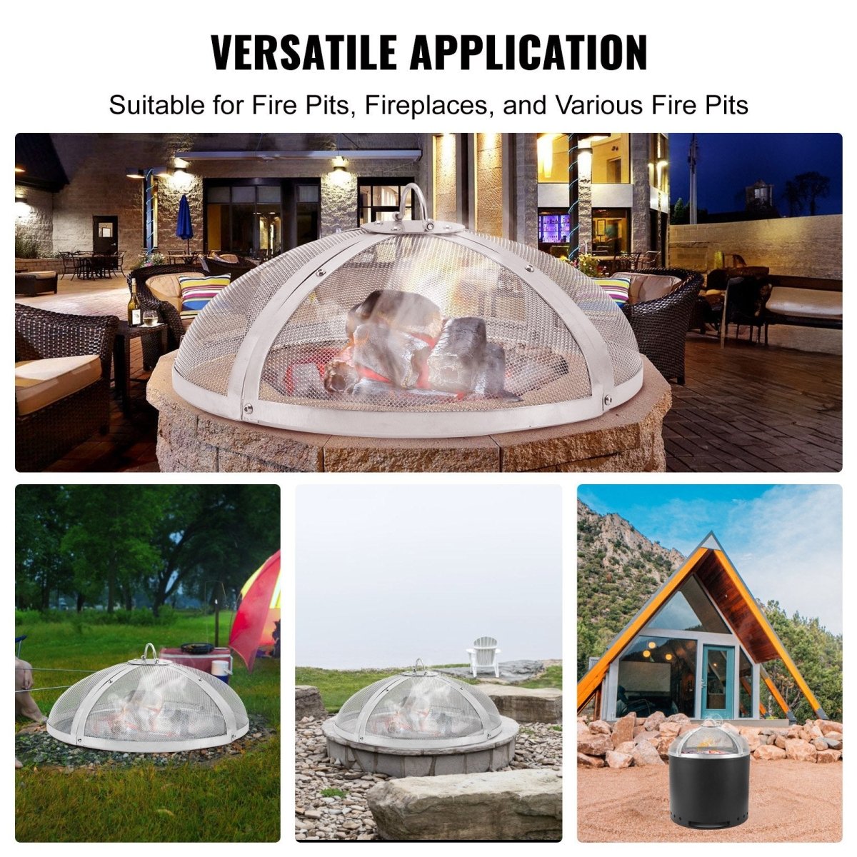 Fire Pit Spark Screen Round 40", Reinforced Heavy Duty Steel Metal Cover, Outdoor Firepit Lid, Easy - Opening Top Screen Covers Round with Ring Handle for Outdoor Patio Fire Pits Backyard | Outdoorium