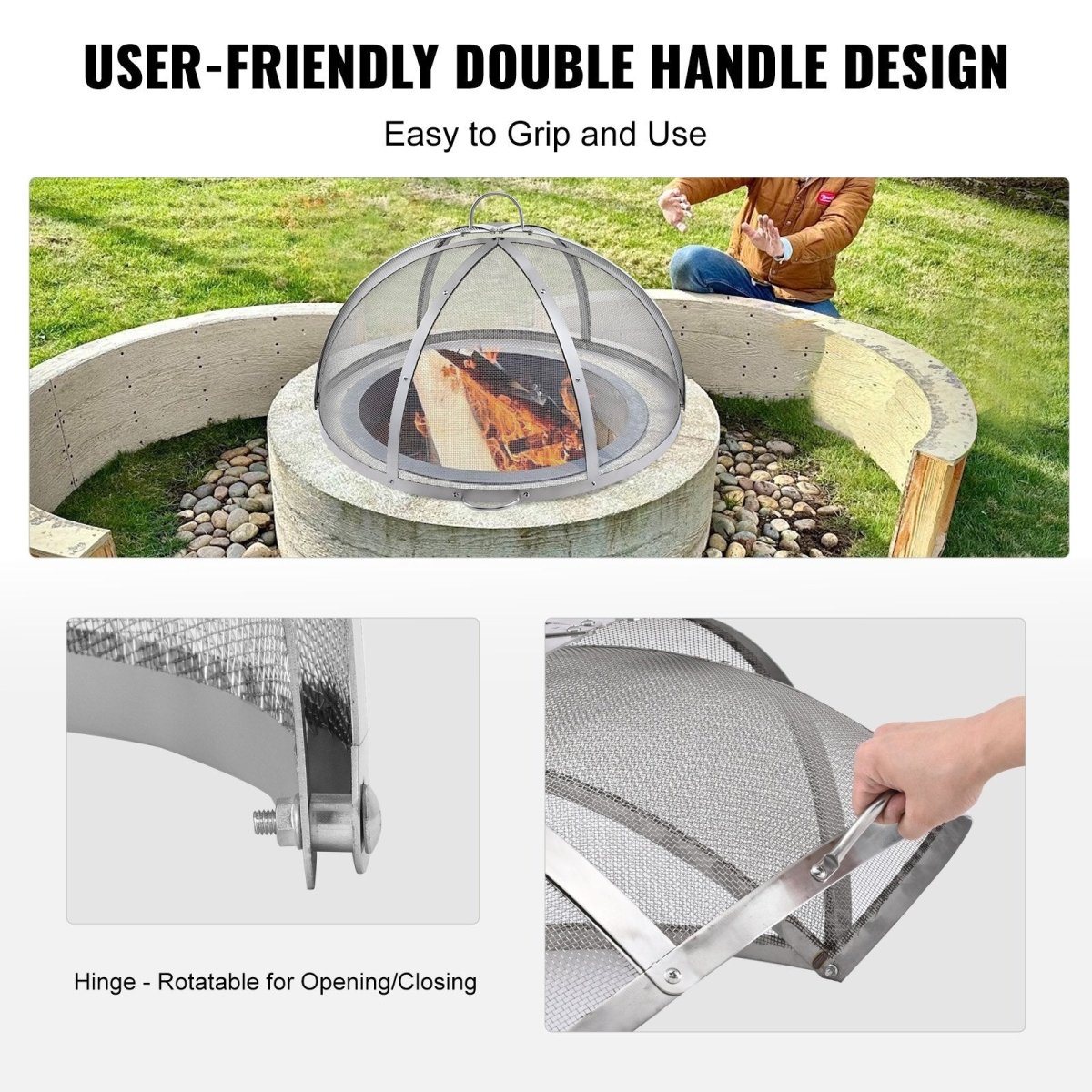 Firepit Spark Screen Lid, 40" Diameter, Outdoor Firepit Ring Cover Round Accessories, Fire Pit Metal Cover, Easy - Opening Stainless Steel Fire Ring Covers for Outdoor Patio Fire Pits Backyard | Outdoorium
