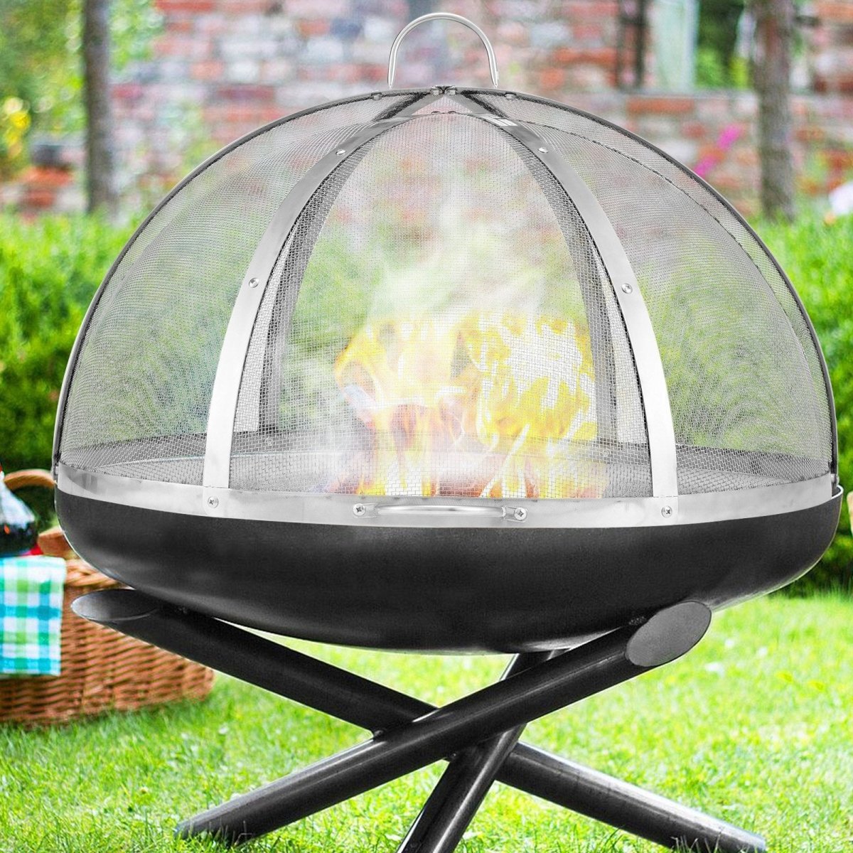 Firepit Spark Screen Lid, 40" Diameter, Outdoor Firepit Ring Cover Round Accessories, Fire Pit Metal Cover, Easy - Opening Stainless Steel Fire Ring Covers for Outdoor Patio Fire Pits Backyard | Outdoorium