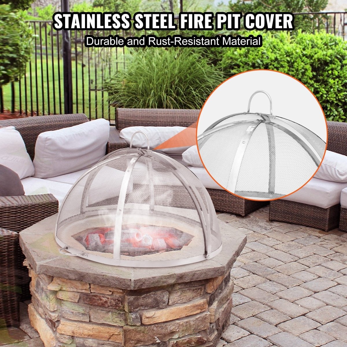 Firepit Spark Screen Lid, 40" Diameter, Outdoor Firepit Ring Cover Round Accessories, Fire Pit Metal Cover, Easy - Opening Stainless Steel Fire Ring Covers for Outdoor Patio Fire Pits Backyard | Outdoorium