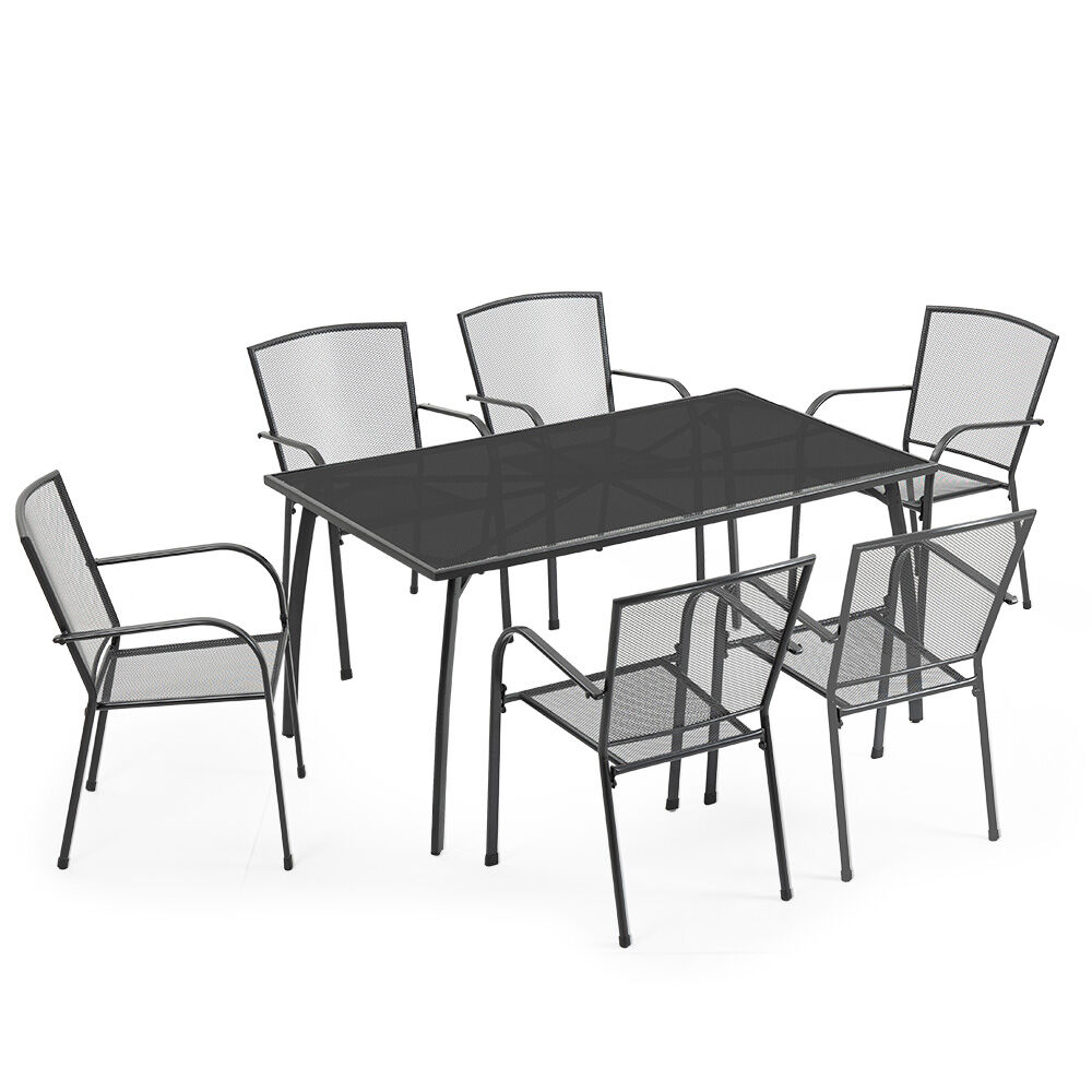FORTIA 7pc Outdoor Dining Furniture Set, Rectangular Table and Chairs Setting for Outside | Outdoorium