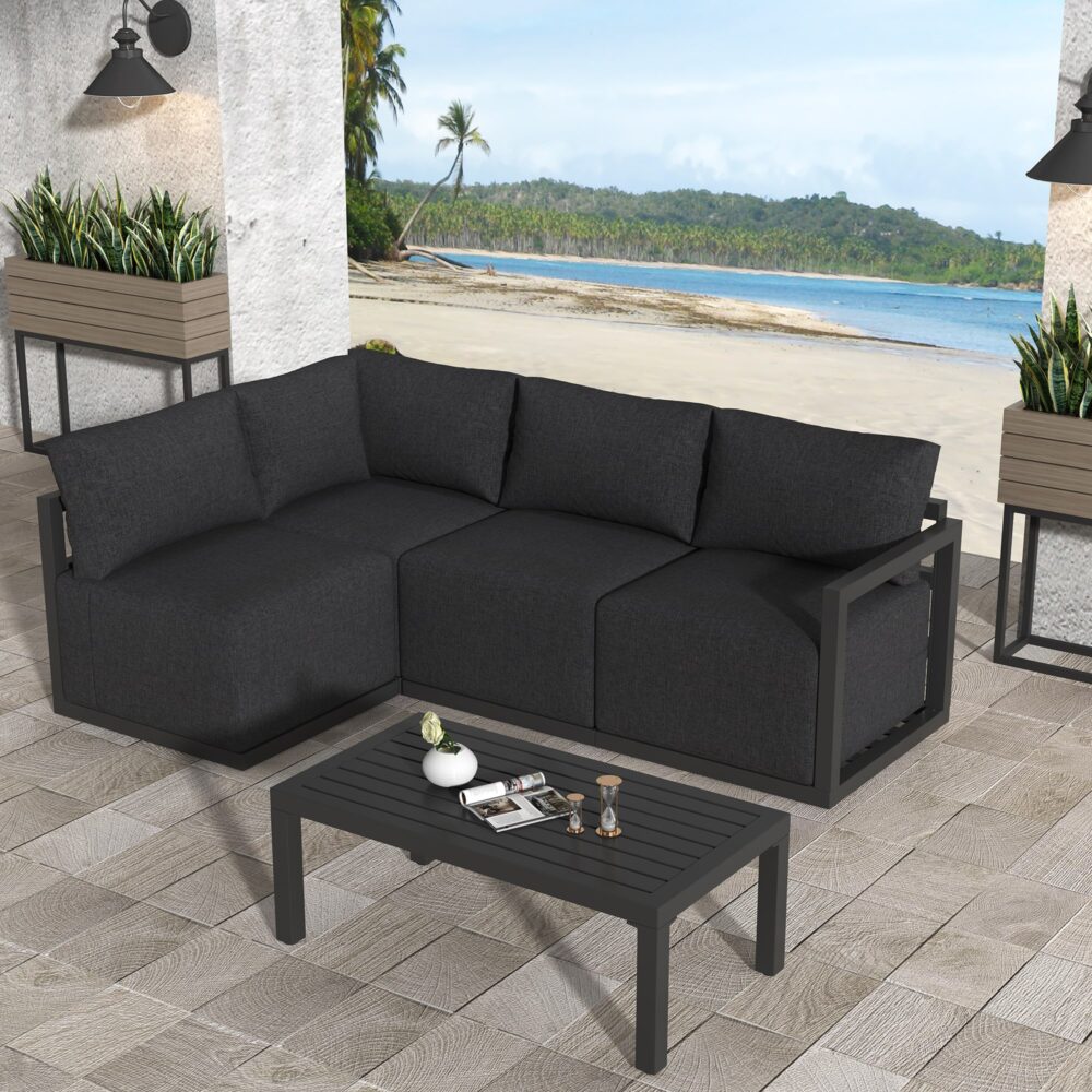 Four - Seat Alfresco Harmony Set – Charcoal Grey - Outdoorium