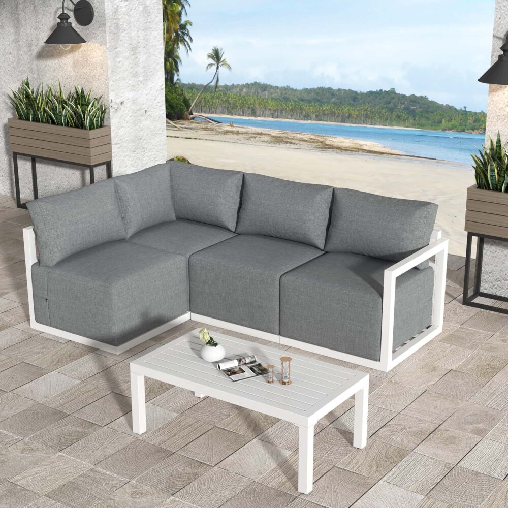 Four - Seat Alfresco Harmony Set – White - Outdoorium