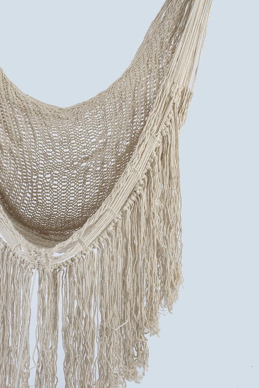 Fringed Cotton Rope Mexican Hammock Swing from Mexico in Ivory - Outdoorium