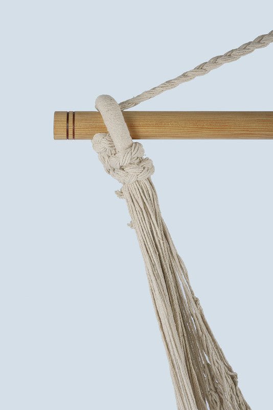 Fringed Cotton Rope Mexican Hammock Swing from Mexico in Ivory - Outdoorium