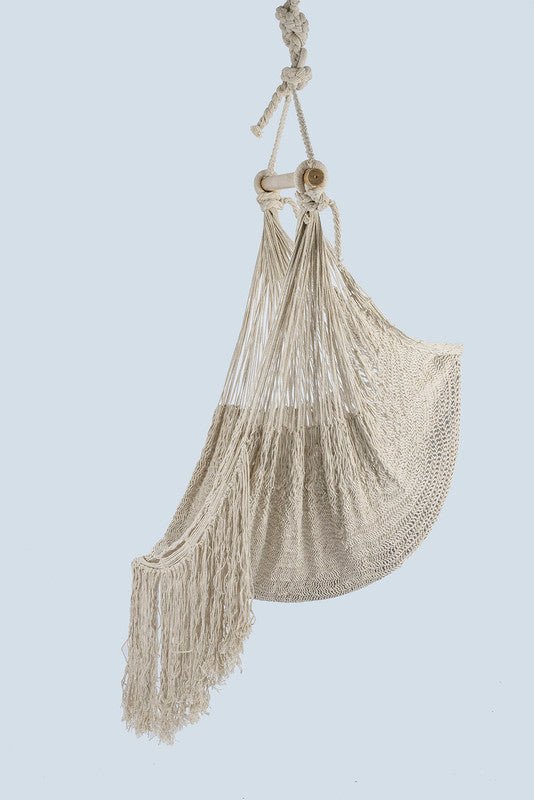 Fringed Cotton Rope Mexican Hammock Swing from Mexico in Ivory - Outdoorium