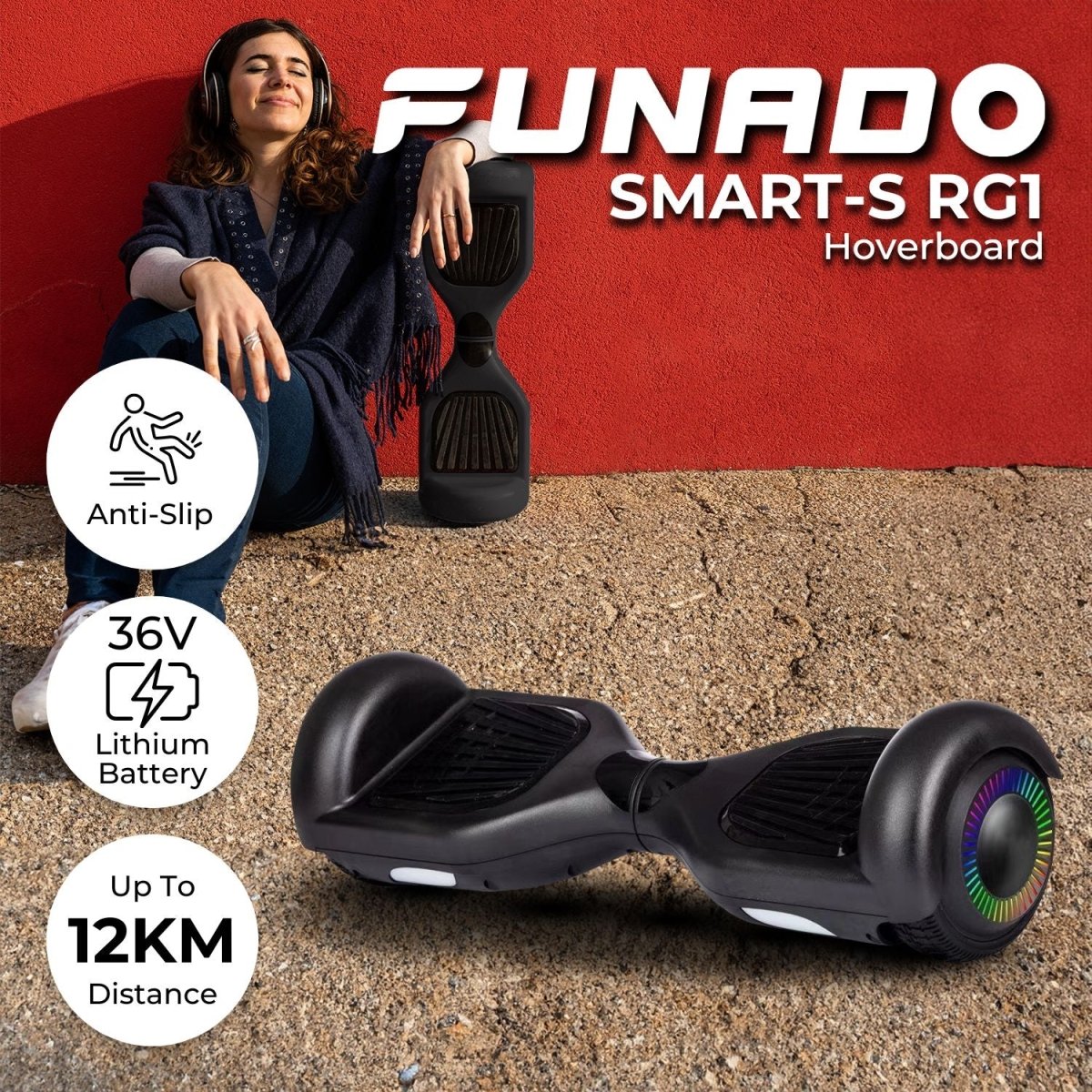 Funado Smart - S RG1 Hoverboard Black - Outdoorium