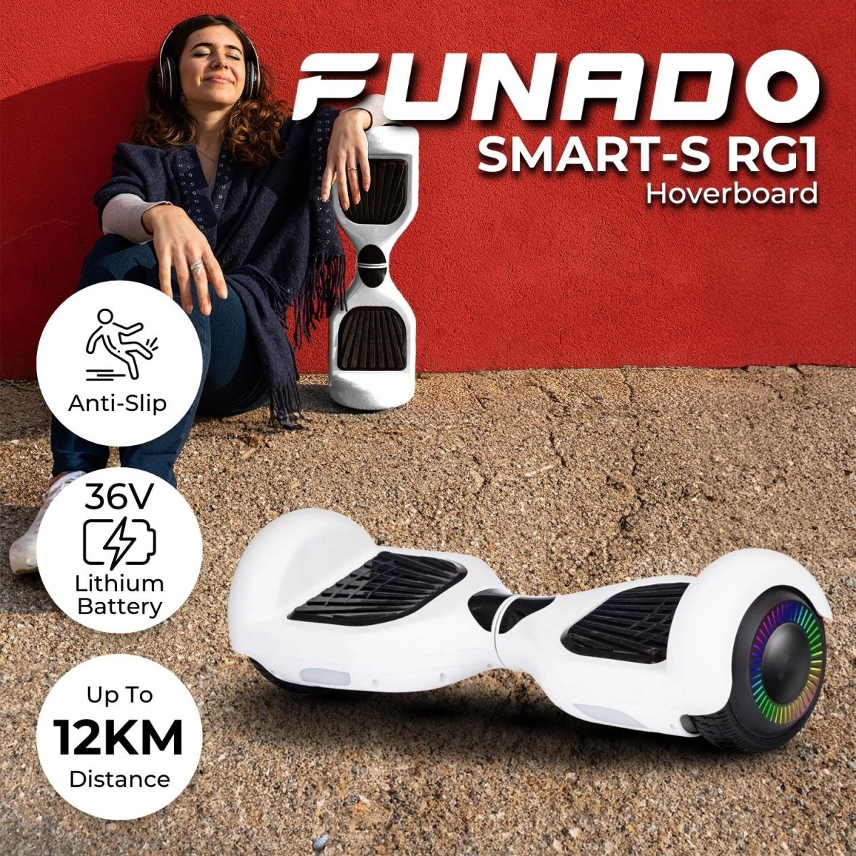 Funado Smart - S RG1 Hoverboard White - Outdoorium