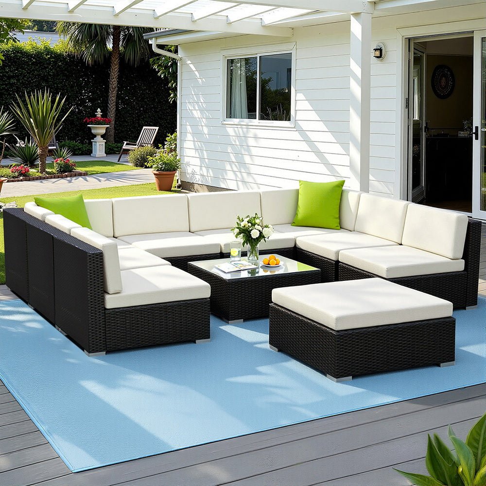 Gardeon 10-Piece Outdoor Wicker Sofa Set | Modular Lounge Setting | Furniture > Outdoor