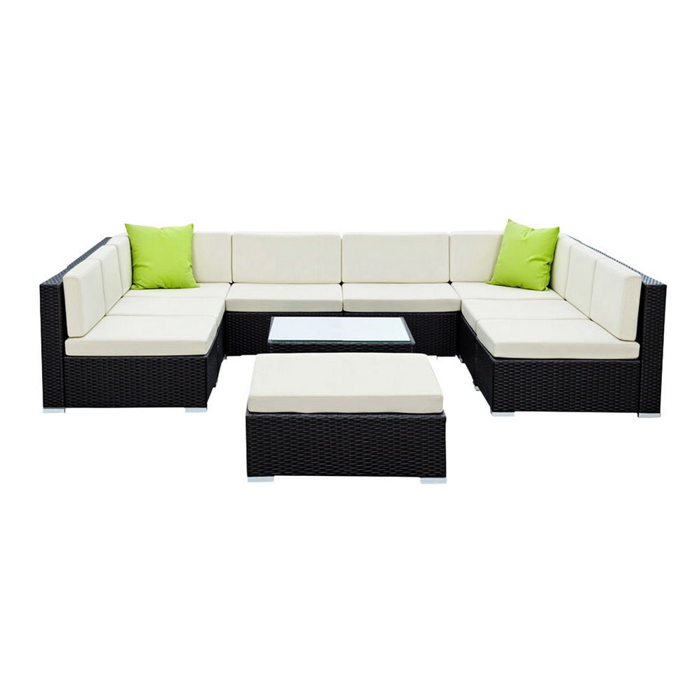 Gardeon 10-Piece Outdoor Wicker Sofa Set | Modular Lounge Setting | Furniture > Outdoor