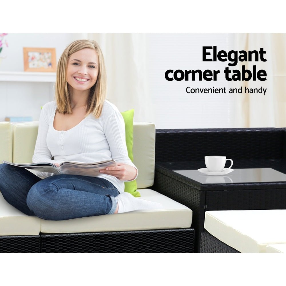 Gardeon 11-Piece Modular Wicker Outdoor Sofa Set - Black