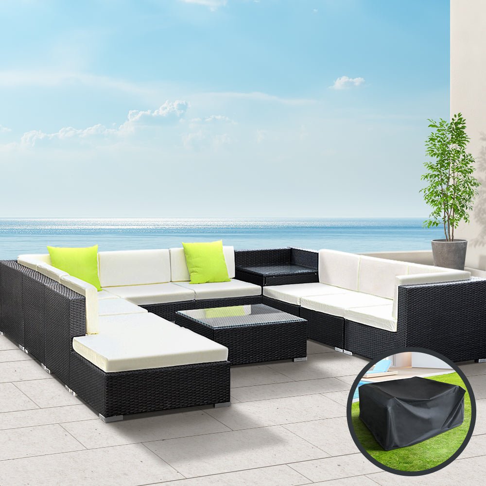 Gardeon 11-Piece Modular Wicker Outdoor Sofa Set - Black