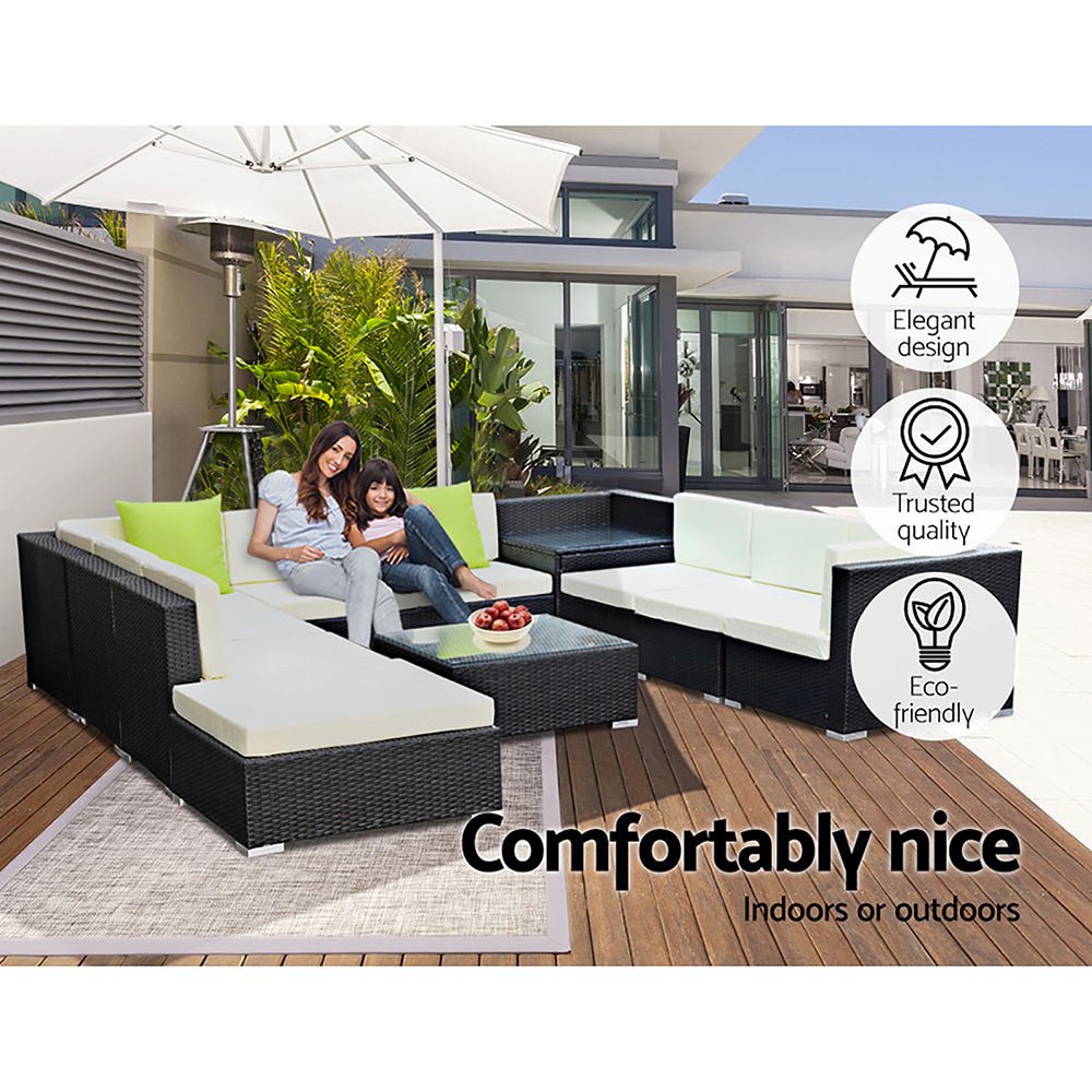 Gardeon 11-Piece Modular Wicker Outdoor Sofa Set - Black