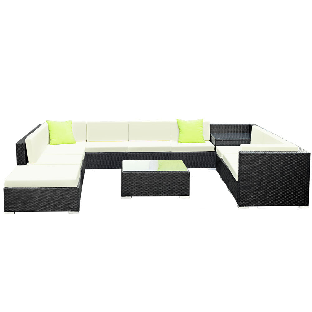 Gardeon 12-Piece Modular Wicker Outdoor Sofa Set - Black