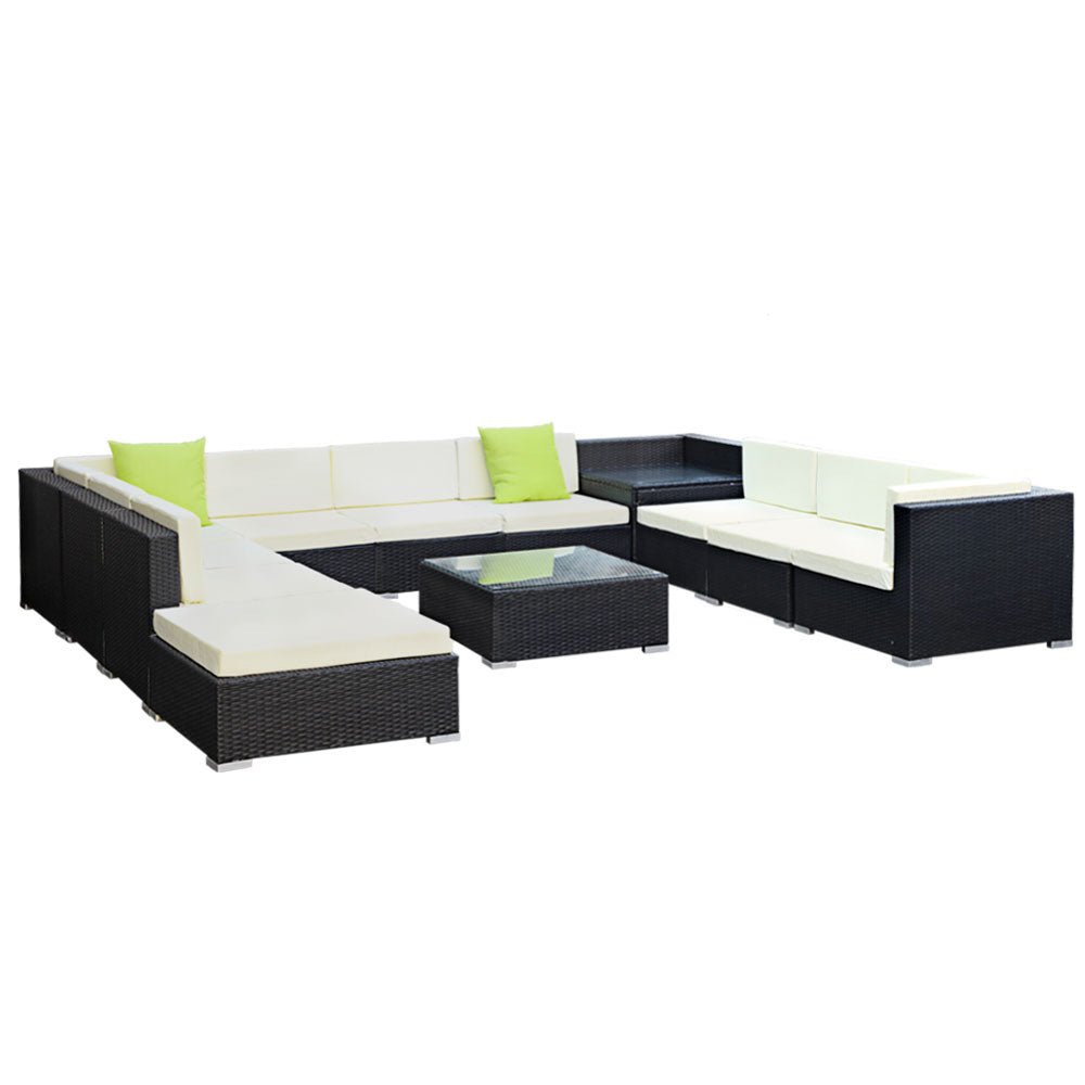 Gardeon 12-Piece Modular Wicker Outdoor Sofa Set - Black