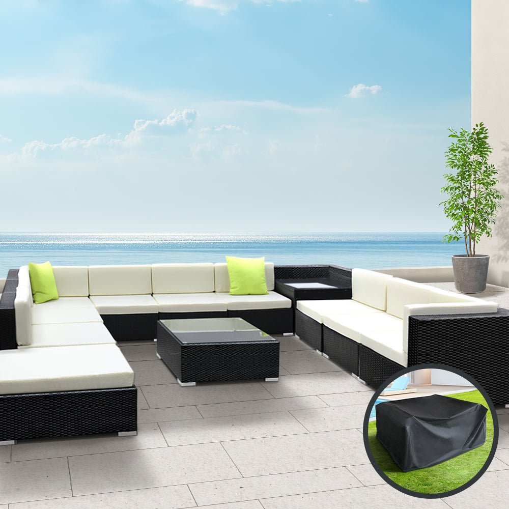 Gardeon 12-Piece Modular Wicker Outdoor Sofa Set - Black
