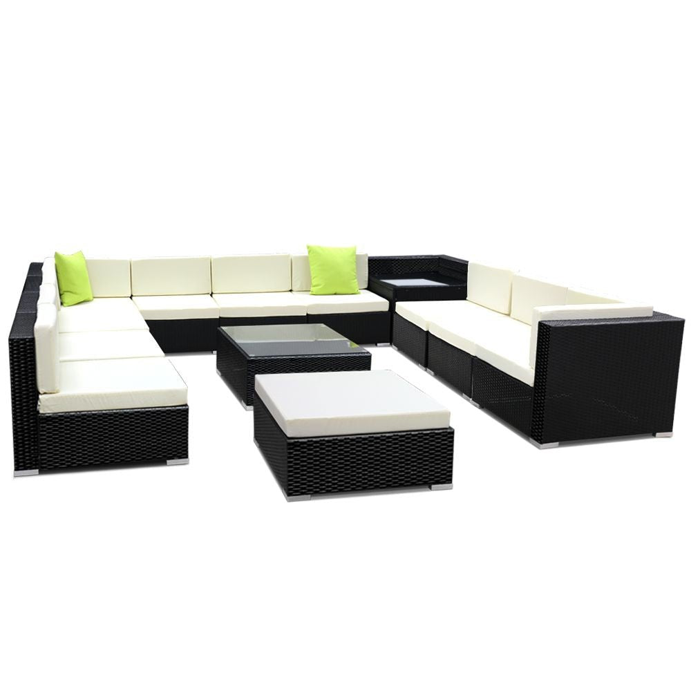 Gardeon 13-Piece 11-Seater Modular Wicker Outdoor Sofa Set - Black