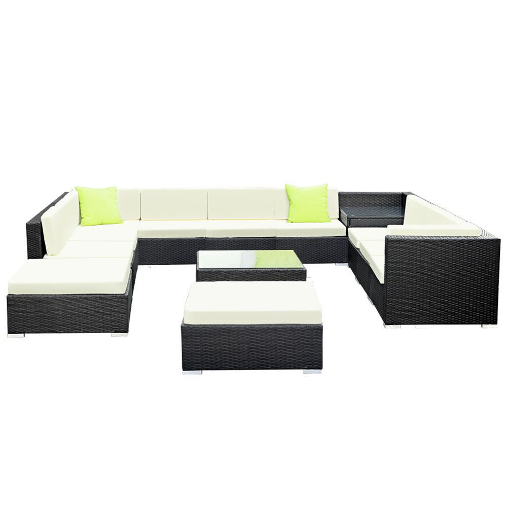 Gardeon 13-Piece 11-Seater Modular Wicker Outdoor Sofa Set - Black