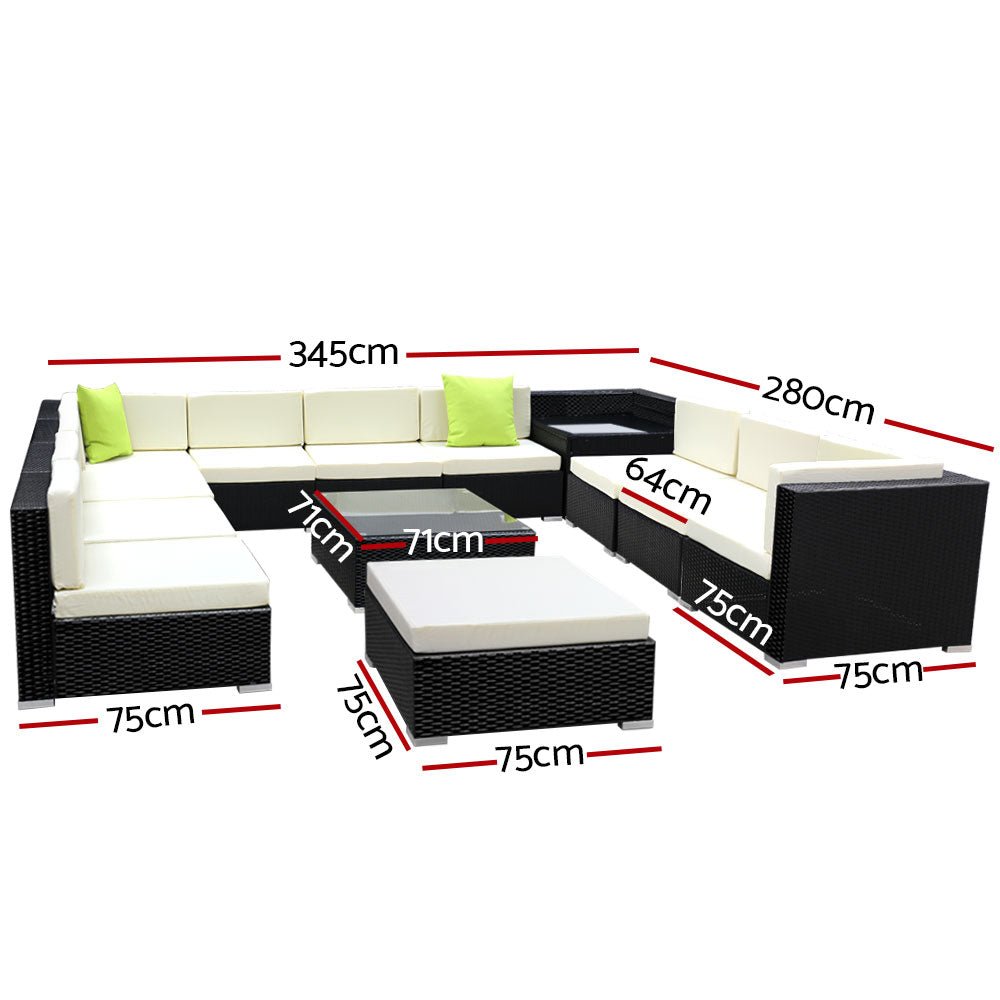 Gardeon 13-Piece 11-Seater Modular Wicker Outdoor Sofa Set - Black