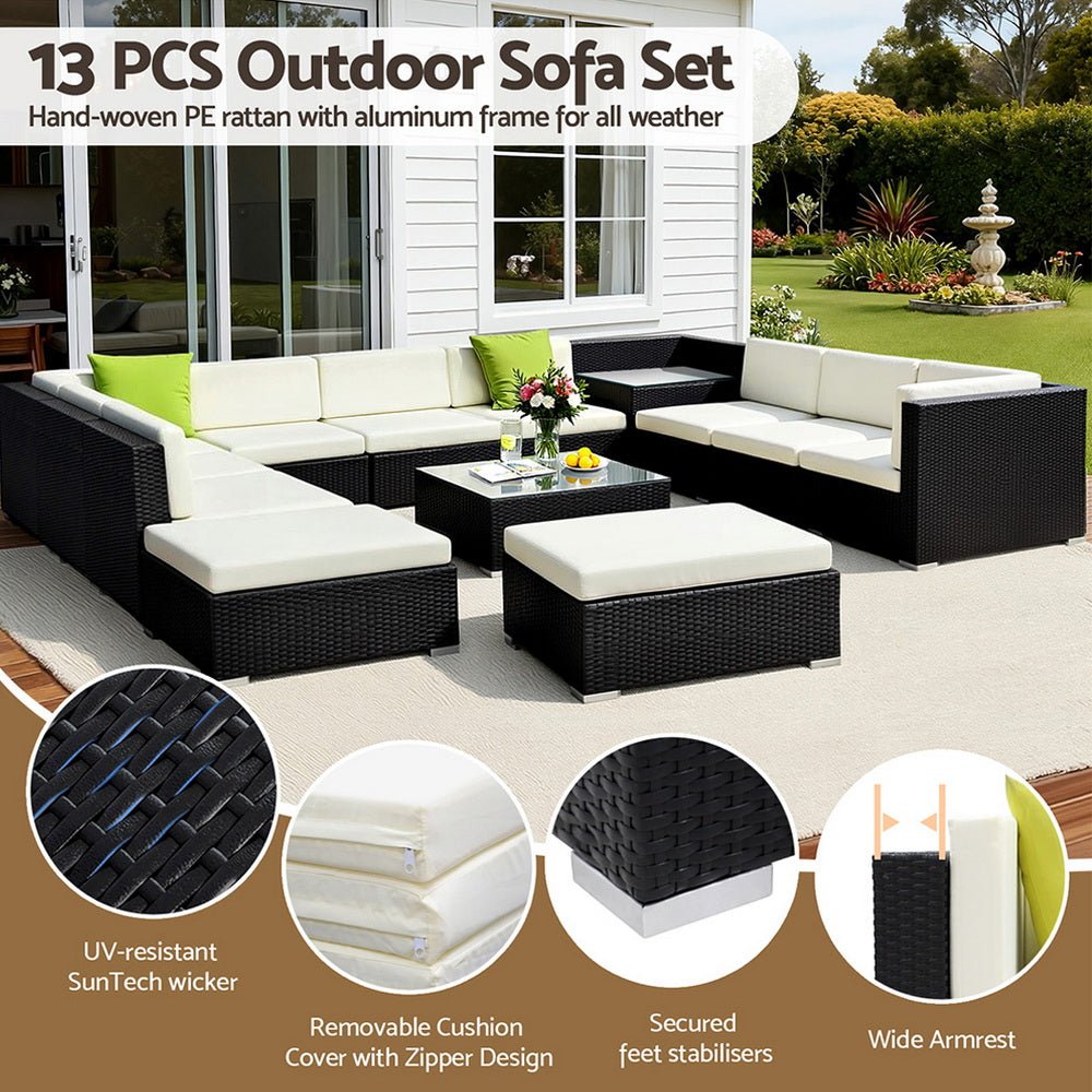 Gardeon 13-Piece Outdoor Wicker Sofa Set | Modular Lounge Setting | Furniture > Outdoor