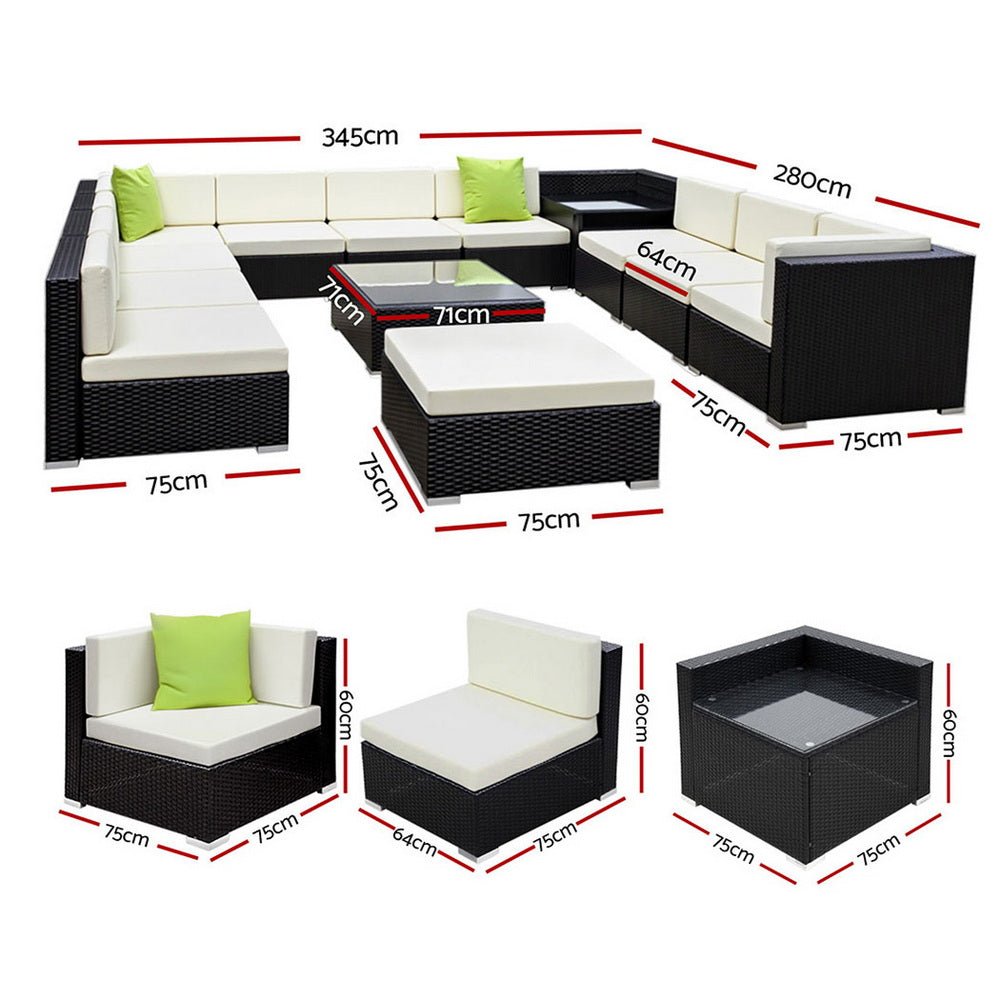 Gardeon 13-Piece Outdoor Wicker Sofa Set | Modular Lounge Setting | Furniture > Outdoor