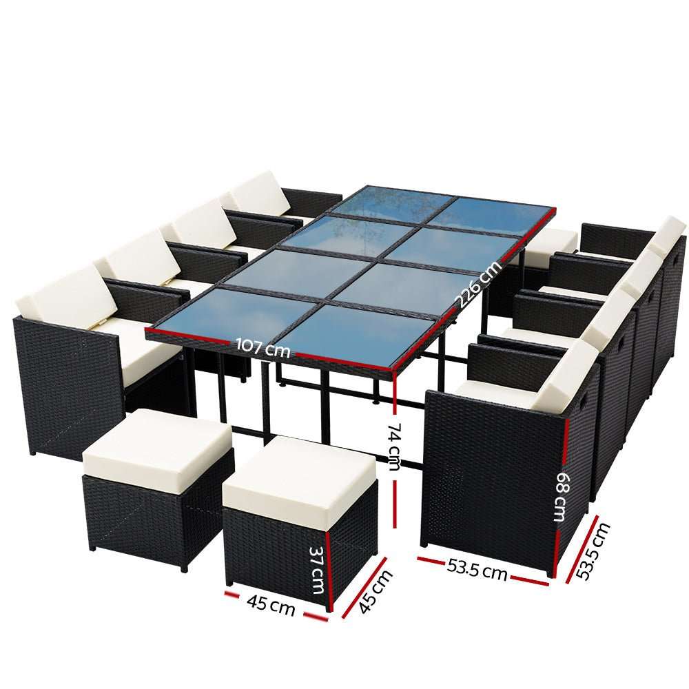 Gardeon 13-Piece Wicker Outdoor Dining Set - Black | UV Resistant | Furniture > Dining