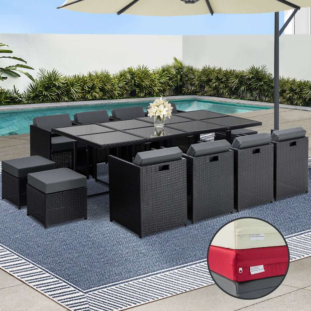 Gardeon 13-Piece Wicker Outdoor Dining Set - Black | UV Resistant | Furniture > Dining