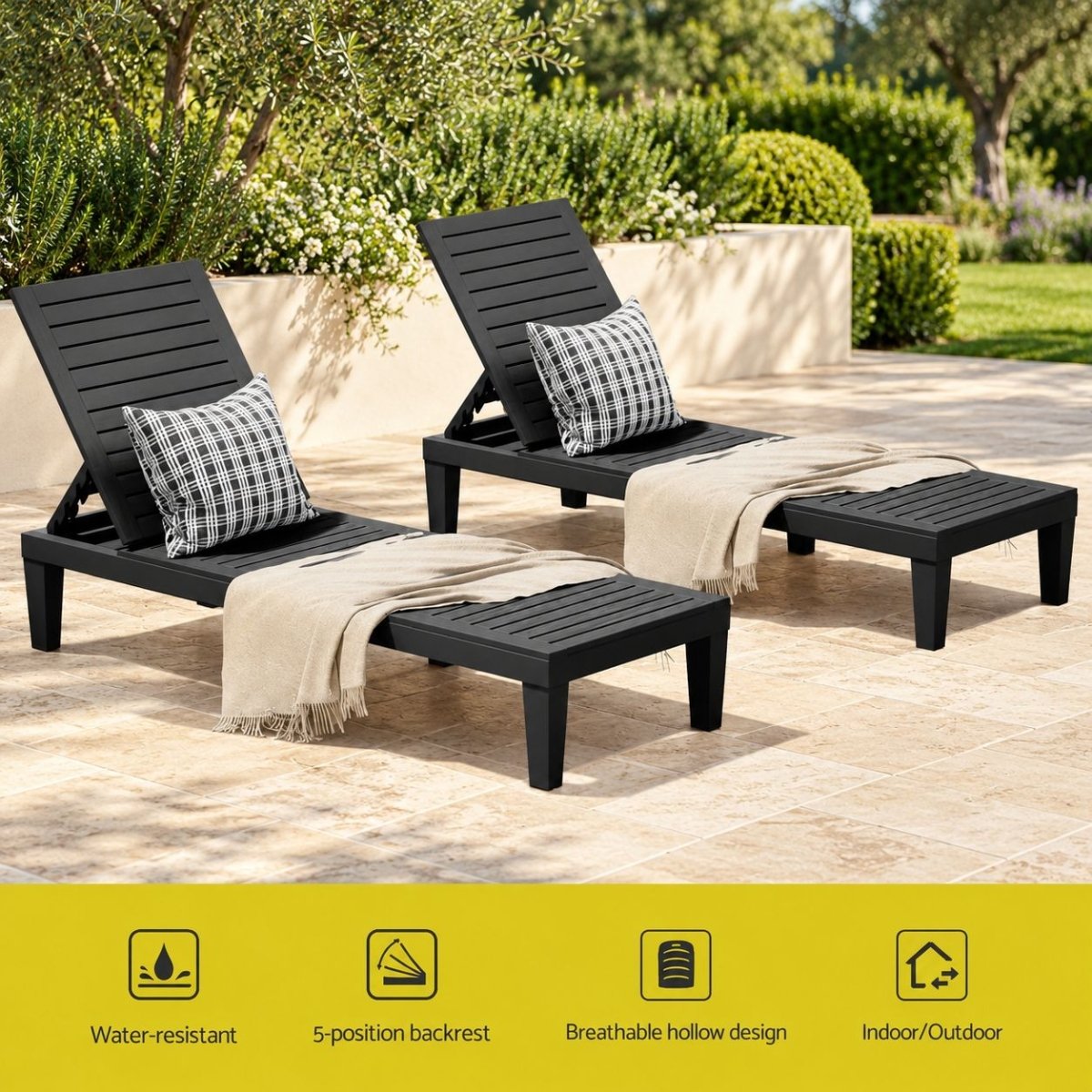 Gardeon 2-Pack Adjustable Sun Loungers - Black – product gallery image 6