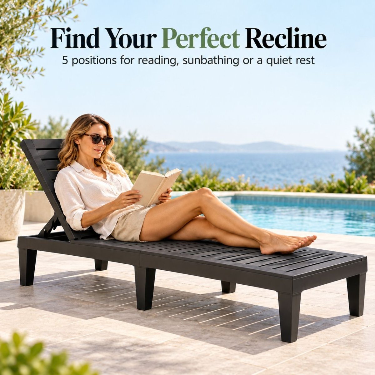 Gardeon 2-Pack Adjustable Sun Loungers - Black – product gallery image 7