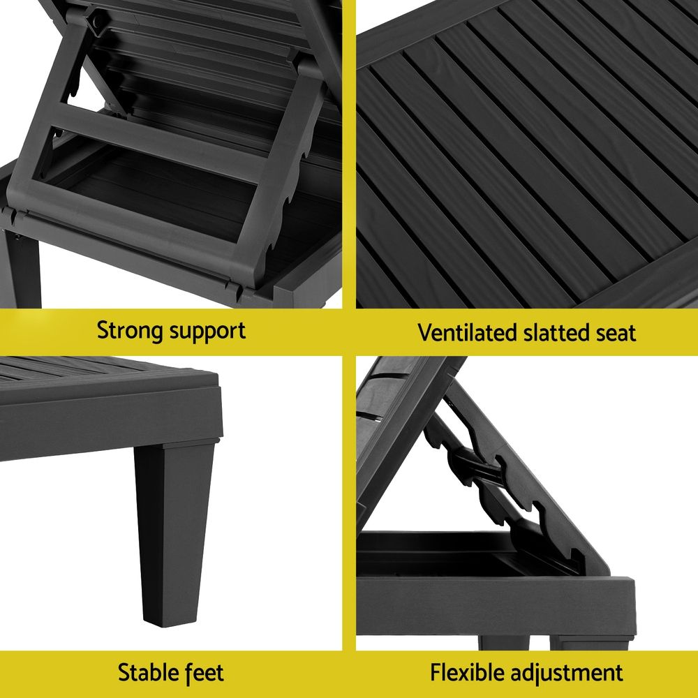 Gardeon 2-Pack Adjustable Sun Loungers - Black – product gallery image 8