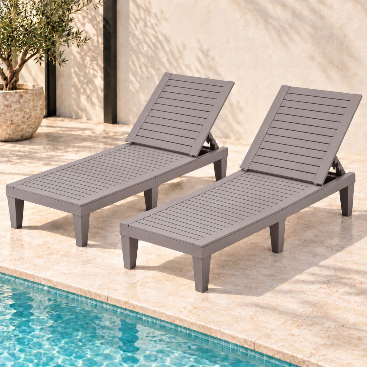 Gardeon brown adjustable sun loungers pair - additional product image 2