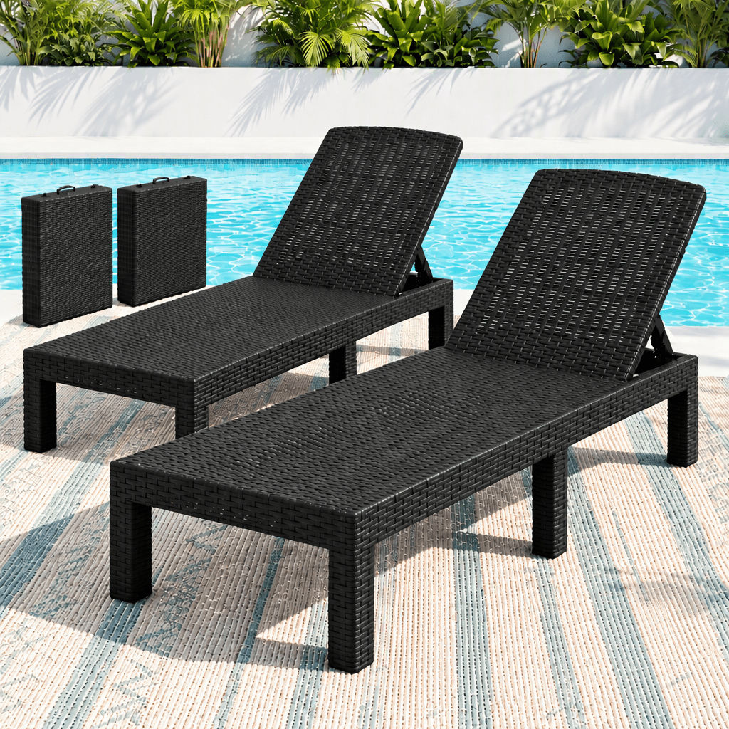 Gardeon 2-Pack Folding Rattan Sun Loungers in Black