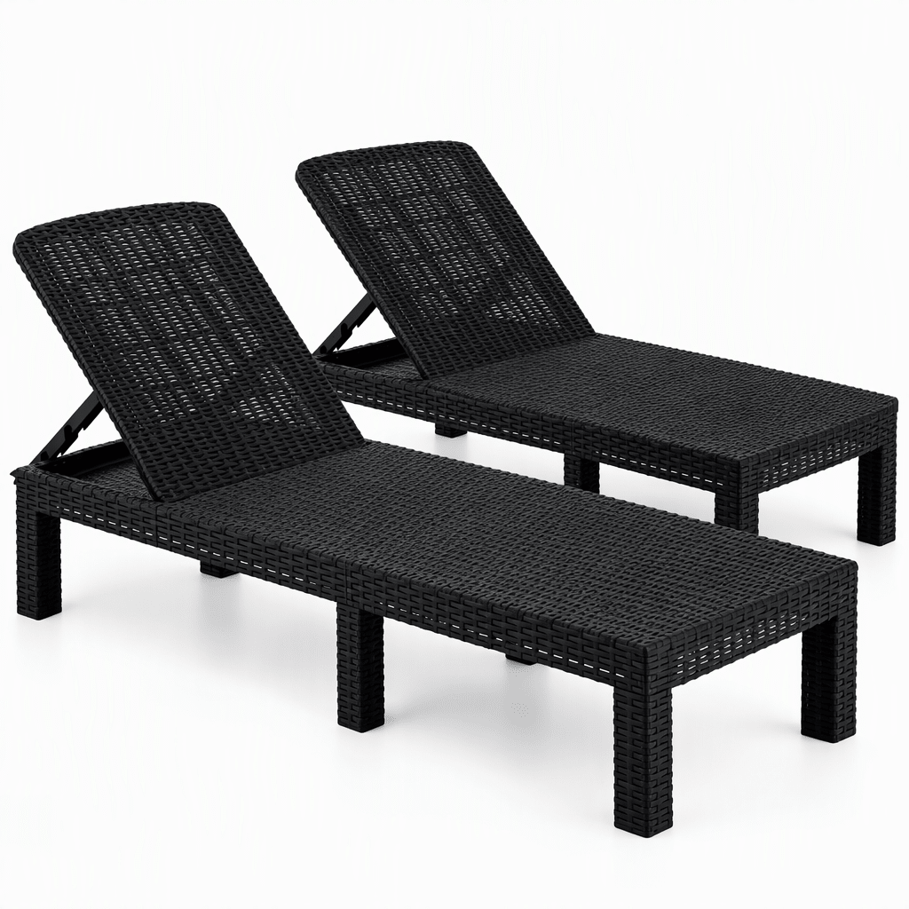 Gardeon folding rattan sun loungers in black - view 4
