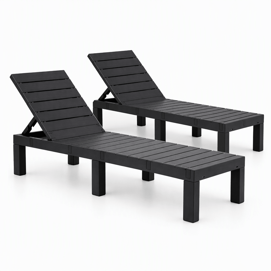 Gardeon folding slatted sun loungers in black - view 4